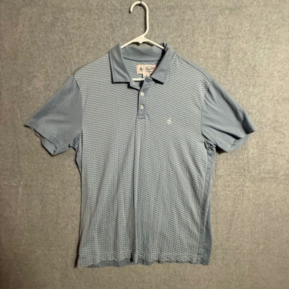 Original Penguin Mens Blue Textured Pattern Short Sleeve Polo Shirt Size M